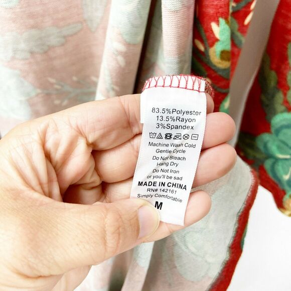 Lularoe Medium Womens Unicorn Sarah Red Floral Print Long Open Front Cardigan - Picture 4 of 5